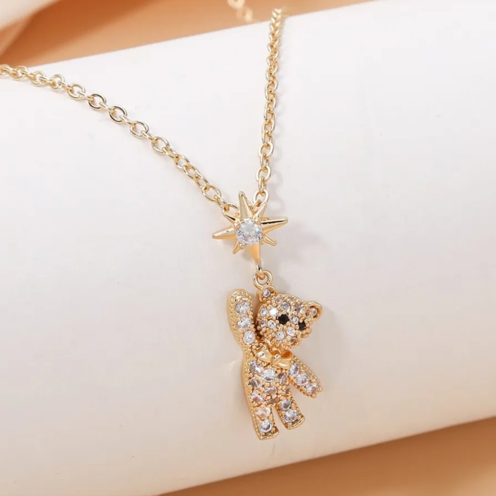 Golden Teddy Bear Necklace